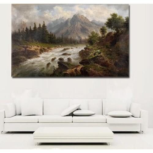 SELFLESSLY Natural Classic Landscape Oil Paintings HD Print River,Tree,Castle Picture Printed Posters For Living Room Wall Art