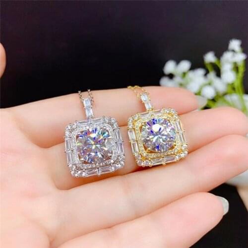 Silver 925 Original 5 Carat Diamond Test Past D Color Square Moissanite Pendant Necklace 18K Gold Plated Gemstone Wedding Chain