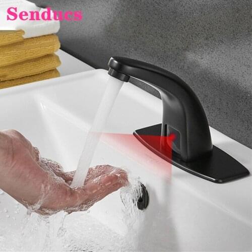 Sensor Bathroom Faucets Senducs Single Cold Black Bronze Basin Sink Mixer Tap Quality Brass Handfree Sensor Bathroom Mixer Tap
