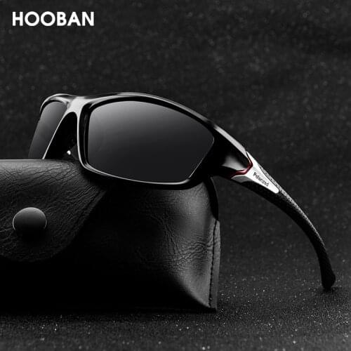 HOOBAN Classic Polarized Sports Sunglasses Men Women Vintage Black Rectangle Sun Glasses Fashion Outdoor Eyewear Goggle UV400