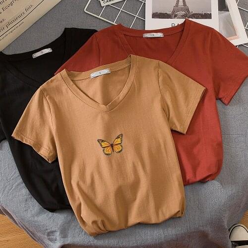 Butterfly Women T Shirt Harajuku Tops Plus Size Feminino Short Sleeve V-Neck Tshirt Camisetas Mujer Fashion Clothes Woman 2020