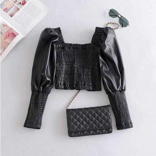 2020 Motorcycle Women Leather Shirt Street Personality Tops backless Pu Shirt New Autumn Winter Casual Long Sleeve Tops Blouse