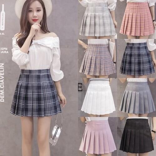 Woman Skirts Plaid Pleated Skirt Womens Short Skirt Spring and Summer A- line Skirt High Waist Large Size Faldas Jupe