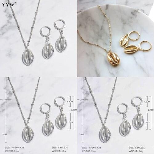 Shell Pendant Jewelry Sets Women Girls Gold Silver Color 2PC Necklaces Earrings Set Charm Jewellry Family Friends Wedding Gifts