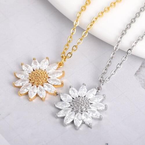 Sunflower Daisy Pendant Necklaces For Women Bohemian Crystal Flowers Fashion Jewelry Gifts Wholesale Dropshipping 2021