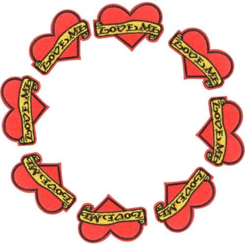 10PCS Red Heart Patches for Clothing Iron embroidered Applique Patch Sewing Accessories Stickers DIY Clothes Stripe Dress Jacket