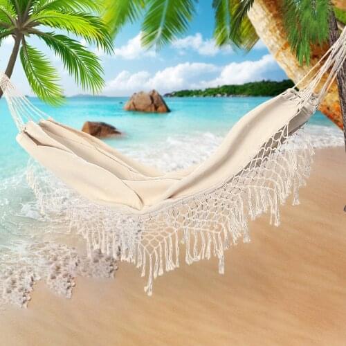 2 Person Hammock Large Brazilian Macrame Fringe Double Hammock Swing Net Chair Out/Indoor Hanging Hammock Swings