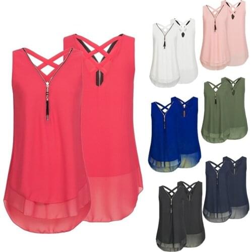 2018 Fashion Women Sexy Solid Color Shirts Plus Size V-neck Zippers Criss Cross