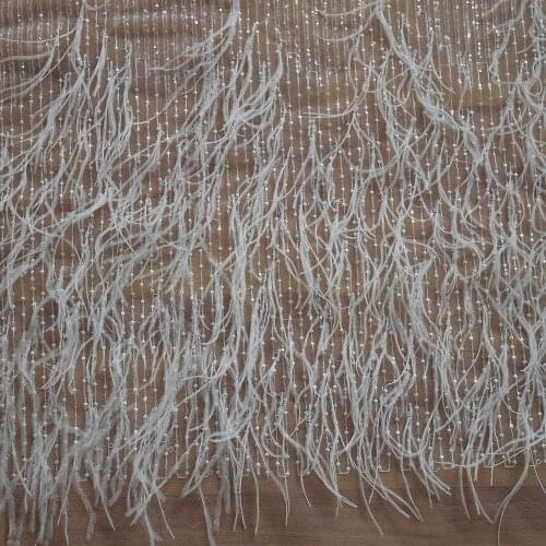 2021 High Quality Gorgeous Feather Fabric with Sequins Nigerian French Net Lace HY0740-2