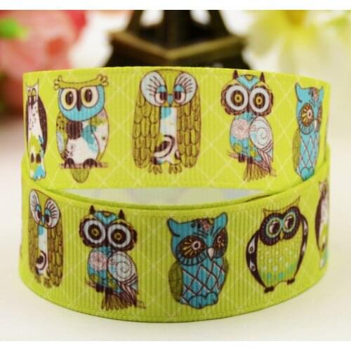 22mm 25mm 38mm 75mm Ruban satin OWL Cartoon Character printed Grosgrain Ribbon party decoration X-01275 10 Yards