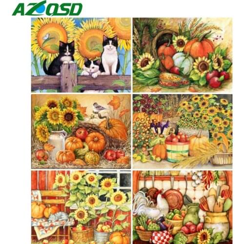 AZQSD 5D Diamond Embroidery Sunflower Pumpkin Cross Stitch Kits Diamond Painting Flower Landscape Needlework Decor Crafts