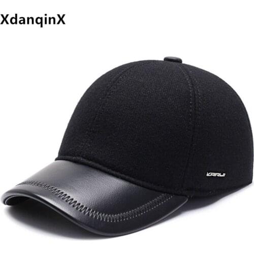 XdanqinX New Winter Warm Mens Baseball Cap Thick Thermal Earmuffs Hat Adjustable Size Male Bone Sports Cap Snapback Cap Dad Hat