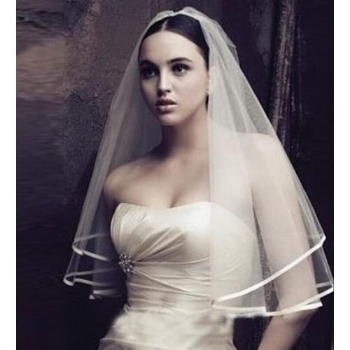 Cheap White Bride Veils 1.5m Satin Edge One Layer Bridal Wedding Veils Wedding Accessory