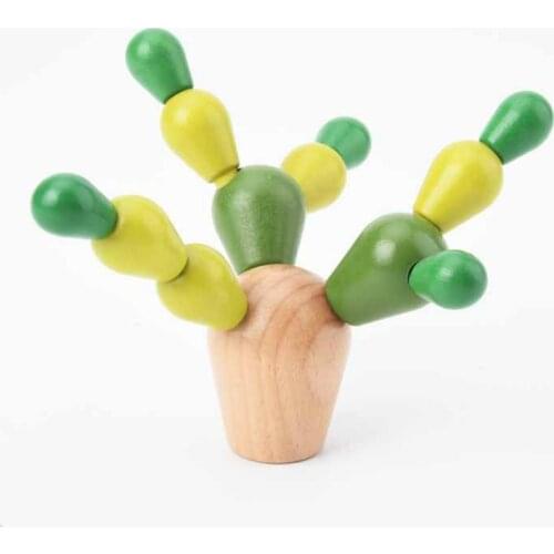 Childrens Wooden Inserting Cactus Desktop Balance Toy Puzzle To Build Blocks Iron Box Cactus Portable Travel Set Toy for Kids