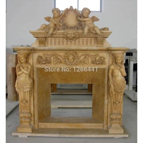 Stone fireplace mantel frame American style fireplace with angelet sculpture