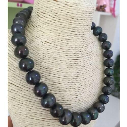 Classic 11-12MM natural TAHITIAN BLACK Peacock PEARL NECKLACE
