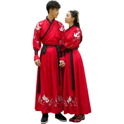Hanfu Men Women Chinese Folk Dance Costume Hanfu Cosplay Ancient Chinese Blouse Tops Traditional Wedding Dress Sets Red 4XL