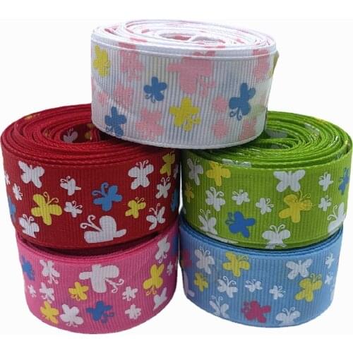 1" 25mm 2.5cm Butterfly printed grosgrain ribbon 5yard one set hand made importer gift wrap tape diy bow decorative ribbons