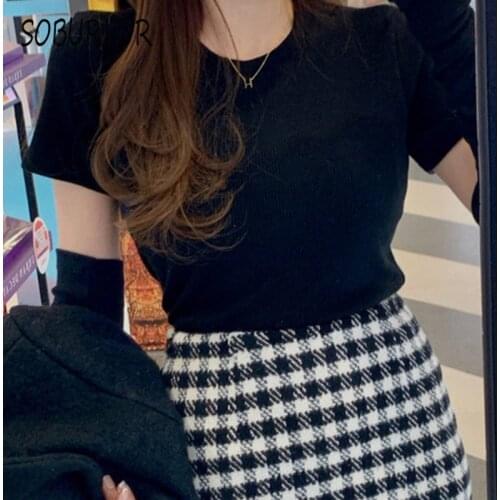 SOBURLUR Summer Crop Tops Woman Clothes Sun protection T Shirt Basic White Womens T-Shirts Tunics Removable sleeves Fashion Tee