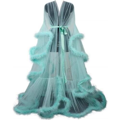 Fashion Robes Women Long Tulle Bathrobe Dresses Photo Shoot Birthday Party Bridal Fluffy Party Sleepwear Custom Made Gown 2021