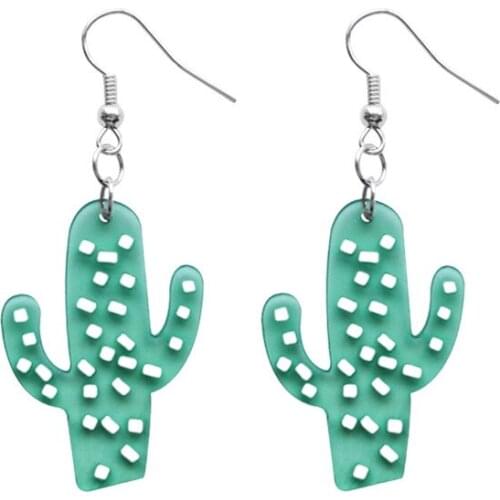 Fashion Cute Green Cactus Acrylic Drop Earrings For Women Girls Exaggerated Geometric Plant Long Earrings Jewelry Party Gifts
