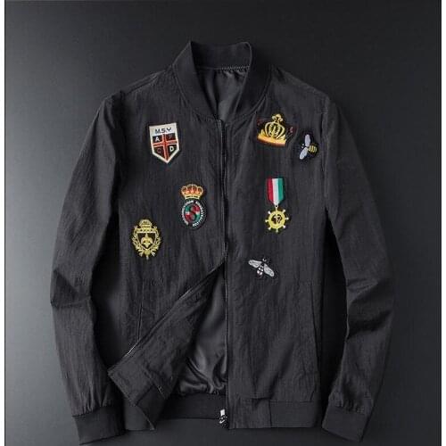 Luxury New Rib Men Sleeve Embroidered Bees Crown medal High couple Baseball Coats & Jackets Abstract digital coat Motor #M22