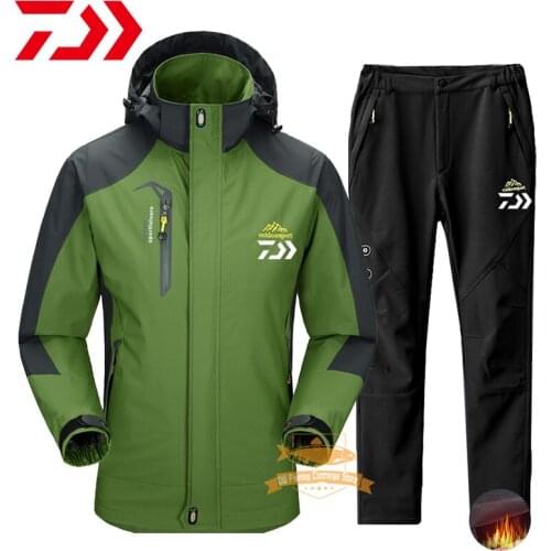 2021 Daiwa Men Fishing Jacket Autumn Winter Waterproof Warm Breathable Hooded Suits Outdoor Travel Sport Hiking Fishing Suits