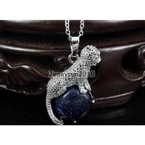 Natural Blue Sand Round Gems Stone Leopard Reiki Chakra Pendant Charm Beads Healing Jewelry Design 10Pcs/Pack