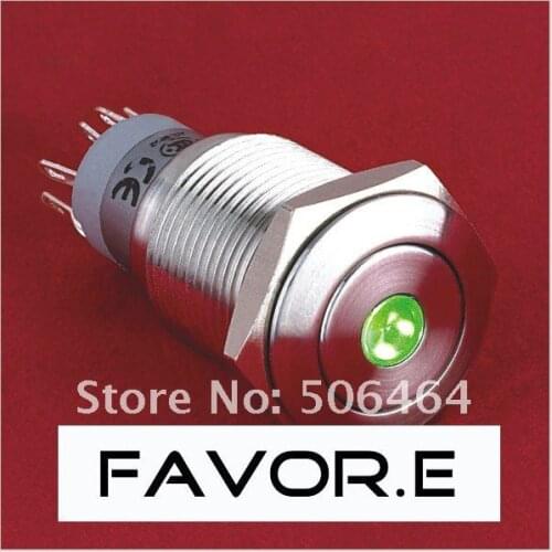 * Stainless steel 16mm IP67 3A/250VAC dot illuminated 1NO 1NC Momentary LED metal Push Button light Switch Flat round