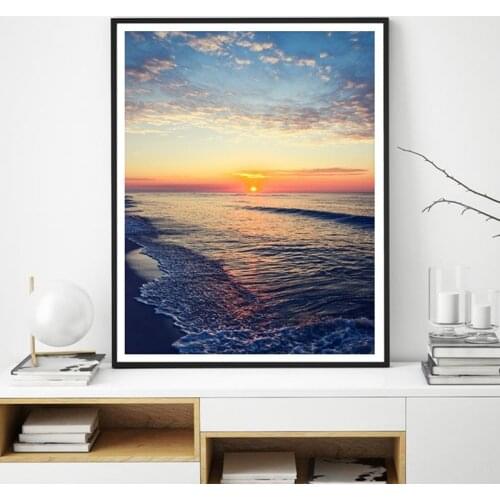 Beach Sunset Landscape Photography Poster Canvas Print California Iceland Orange Sunrise Blue Sky Cloud Sea Ocean Painting Decor