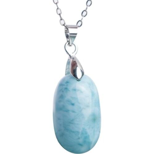Genuine Natural larimar Pendant Bead Fashion Blue White Jewelry Women Necklace oval Shaped Popular Stone 22*12*9mm Pendant Bead