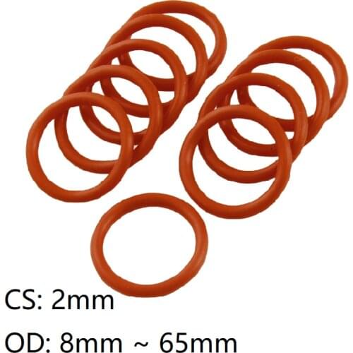 10pcs Thickness CS 2mm OD 8 ~ 65mm Silicone O Ring Gasket Food Grade Waterproof Washer Rubber Insulated Round O Shape Seal Red