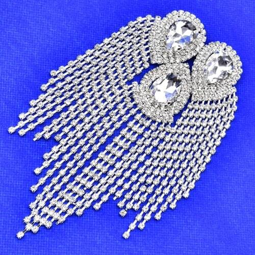 New Glass Crystal Rhinestone Applique Tassel Trim Sewing Wedding Dress Patches Shoulder Decoration DIY Shoes/Bags Accessories