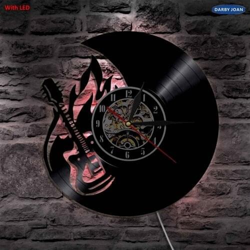 Guitar Handmade LED Vinyl Clock Silhouette Wall Light Remote Controller Art Backlight Cool Living Room Color Changing