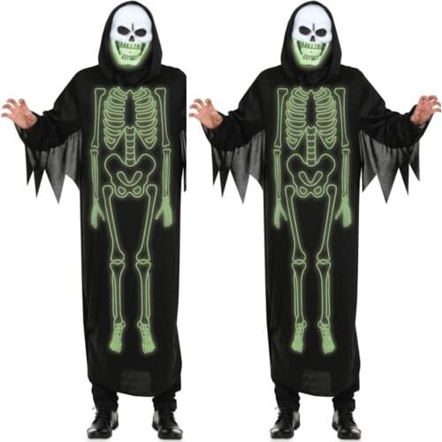 Luminous Skull Male Ghost Costume Black Night Wandering Soul Funny Male Halloween Carnival Cosplay Party Costumes Halloween
