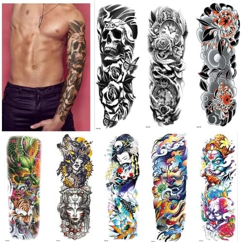 Large Full Arm Temporary Tattoos and Half Arm Tattoo Sleeves for Men Women, 1Sheets