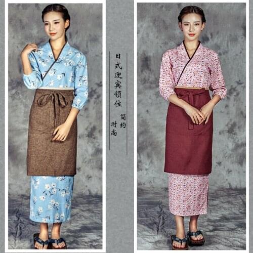 Japanese Style Half Sleeve Chef Uniform Top Waiter Work Wear 1 set (skirt ,belt ,top )