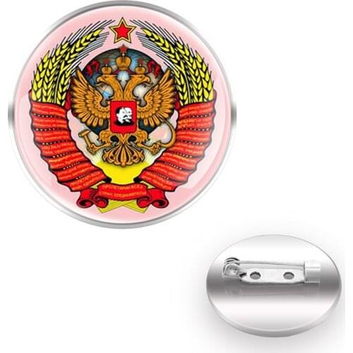 Vintage Советская эмблема CCCP Design Brooches Collar Pin Glass Convex Dome High Quality Decoration Accessories Glift