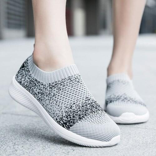 VOGEN Plus Size 42 Breathable Mesh Platform Sneakers Women Slip on Soft Ladies Casual Running Shoes Woman Knit Sock Shoes Flats