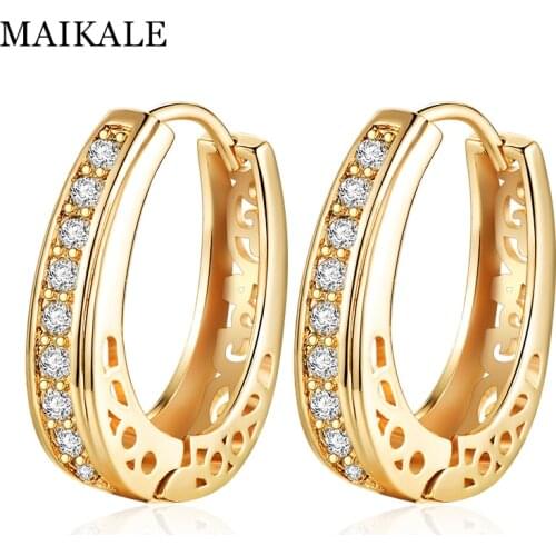 MAIKALE Trendy Hollow Gold Hoop Earrings Cubic Zirconia Small Round Circle Earrings for Women Jewelry Accessories Gifts