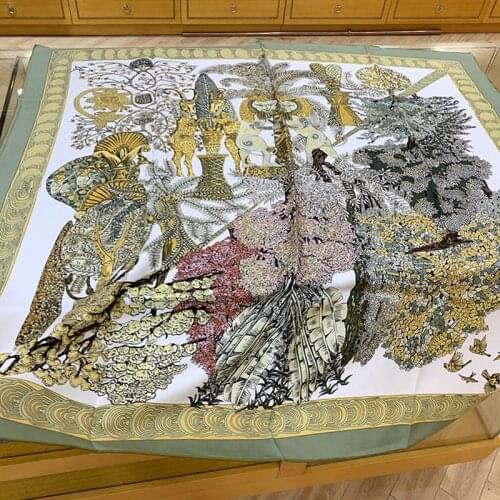 Jungle Lion Print 100% Natural Silk Scarf Neckerchief Luxury Silk Scarves Wraps for Women Fashion Head Scarves Hijab 35"x35"
