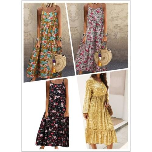 2021 Summer Dress Women Vintage Floral Print Sleeveless O-Neck Straps Maxi Long Dress Loose Boho Plus Size Linen Dress Vestidos