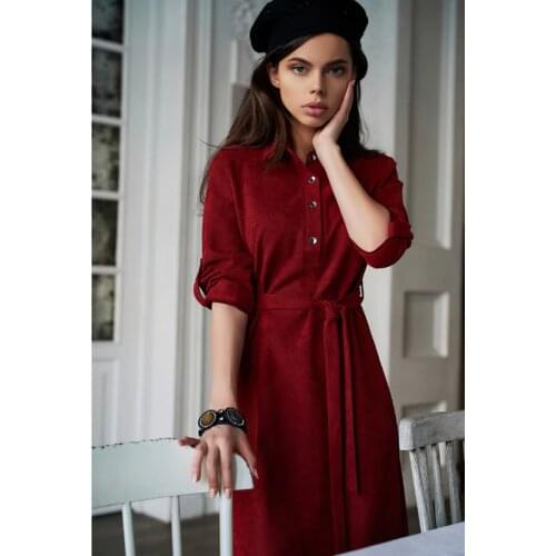 Women Vintage Sashes Front A-line Party Dress Long Sleeve Turn Down Collar Solid Elegant Casual Dress 2019 Autumn Fashion Dress