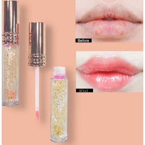 24K Gold Lip Plumping Gloss Temperature Change Lip Plumper Collagen Clear Lip Gloss Lip Repairing Reduce Lip Fine Lines Brighten