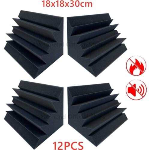 12Pcs 18x18x30cm Soundproofing Insulation Foam High Density Flame Retardant Bass Trap Acoustic Foam Studio Corner Foam Sponge