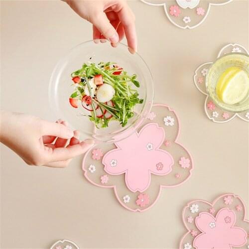 1PC Tableware Bowl Dish Tray Potholder Cherry Blossom Table Mat Non-Slip Coffee Cup Tray Kitchen Decoration Accessories
