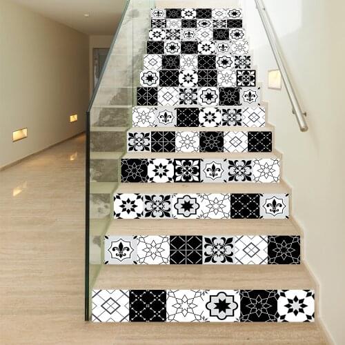 13pcs/set Bohemia Style Stair Stickers Staircase Tiles Decoration Wall Stick Art Mural Self-adhesive Waterproof Vinyl Wallpaper