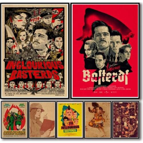 22 Designs Quentin Movie Inglourious Basterds Kraftpaper Poster HomeDecal Painting Wall Sticker for Coffee House Bar