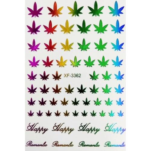 Nail Art 3D Decal Stickers Self Adhesive Weed Nail Sticker Laser maple leaf Pot Weed Leaf Designs Tool Manicure Decoration