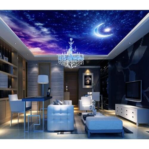 3d ceiling murals wallpaper Beautiful dream starry sky moon white clouds living room zenith ceiling